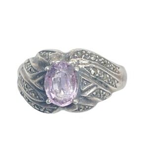 Vintage Art Deco Amethyst Marcasite Ring - Size 9
